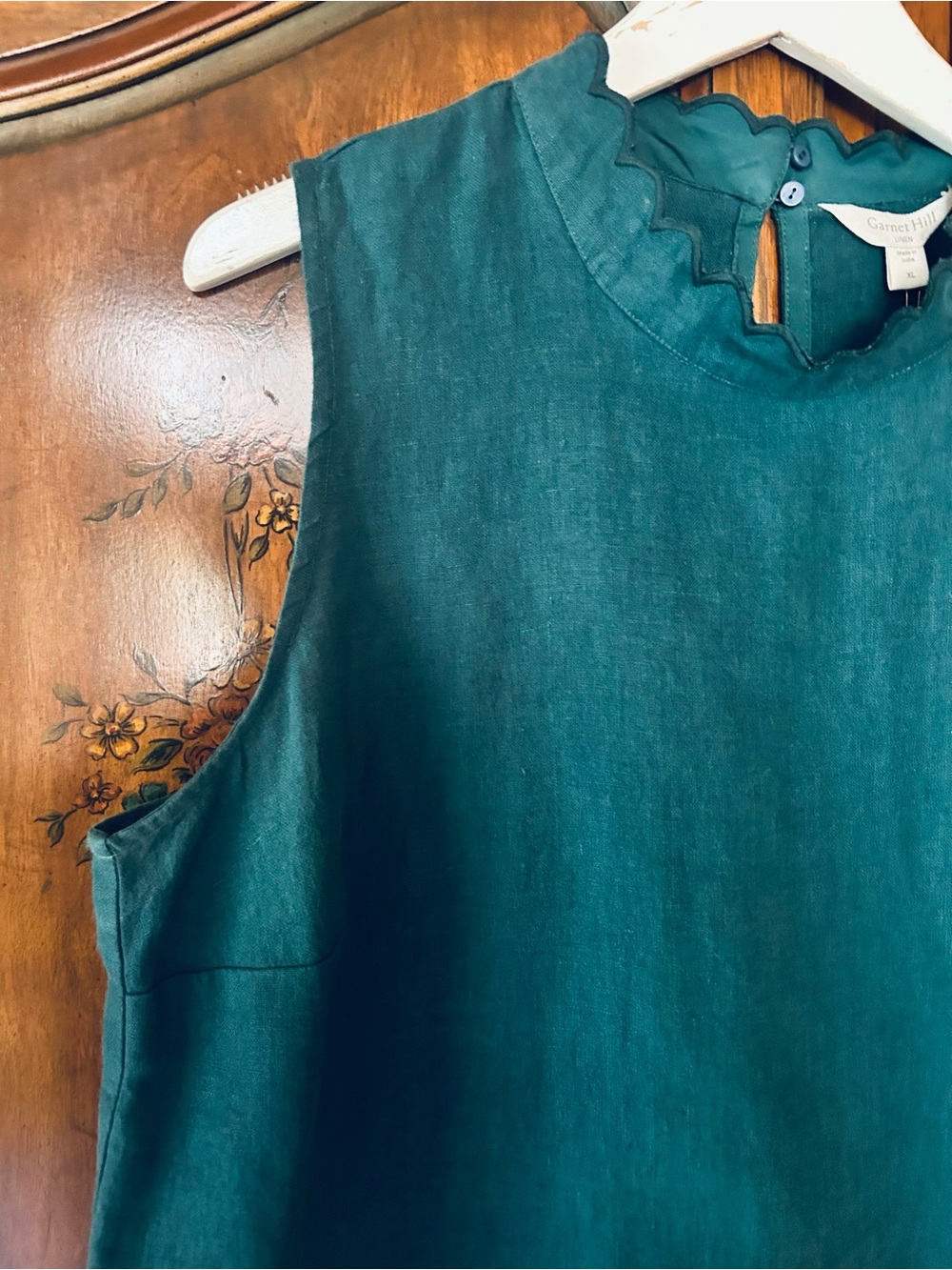 New~ Coastline Teal Blue Scalloped Linen Top size XL ~by Garnet Hill - Picture 4 of 14